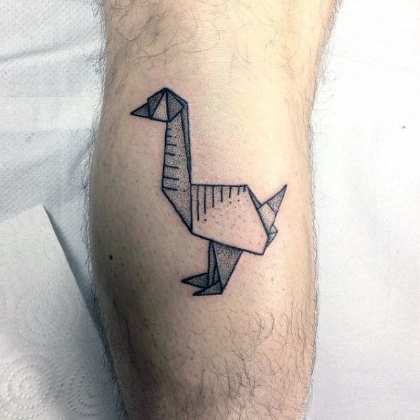 Awesome Mens Small Origami Duck Leg Calf Tattoo