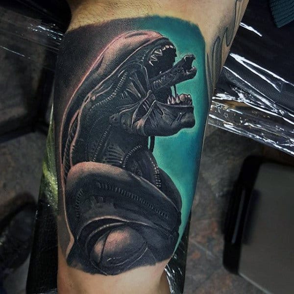Awesome Mens Watecolor Background Alien Inner Arm Tattoos