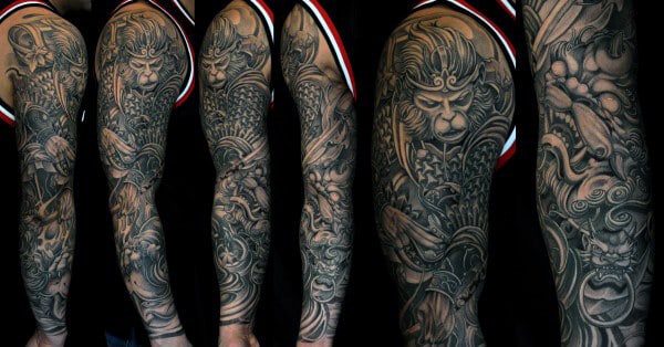 Awesome Monkey King Male Full Sleeve Tattoo Inspiration