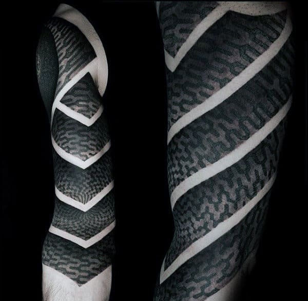 Awesome Negative Space Mens Unique Sleeve Tattoos With Black And Grey Ink