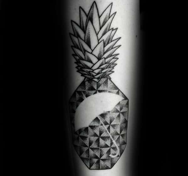Awesome Negative Space Pinapple Geometric Umbrella Tattoos For Men On Forearm