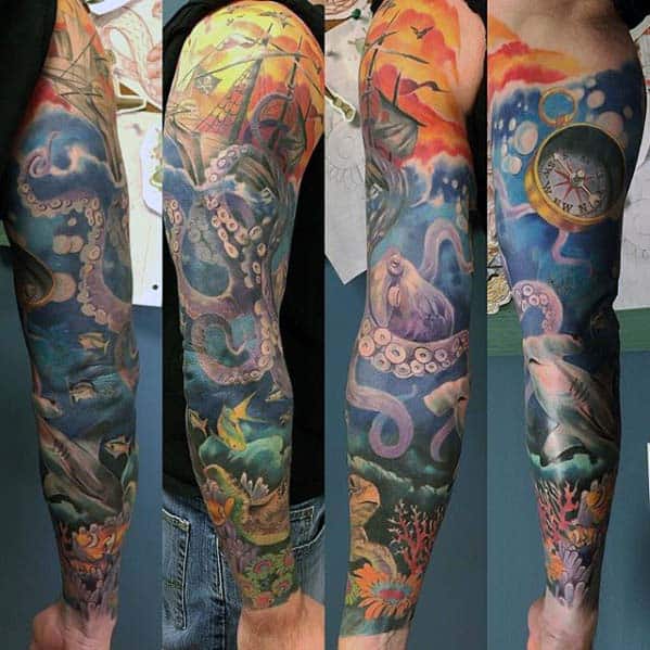 Awesome Ocean Tattoo Sleeve Designs For Men