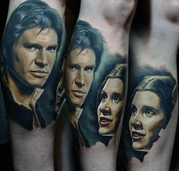Awesome Portrait Of Han Solo Leg Calf Tattoos For Men