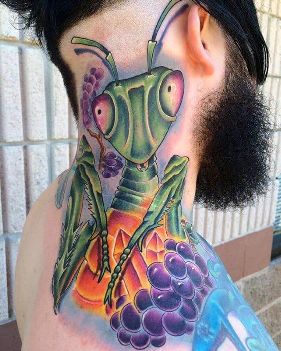 Awesome Praying Mantis Tattoos For Men On Back And Neck