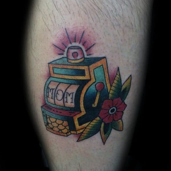 Awesome Retro Mom Memorial Slot Machine Tattoos For Men On Leg Calf