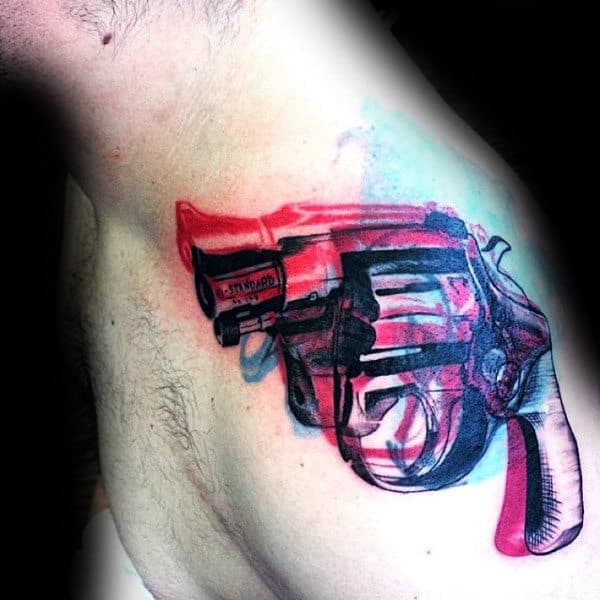 Awesome Revolver Pop Art Mens Shoulder Tattoos