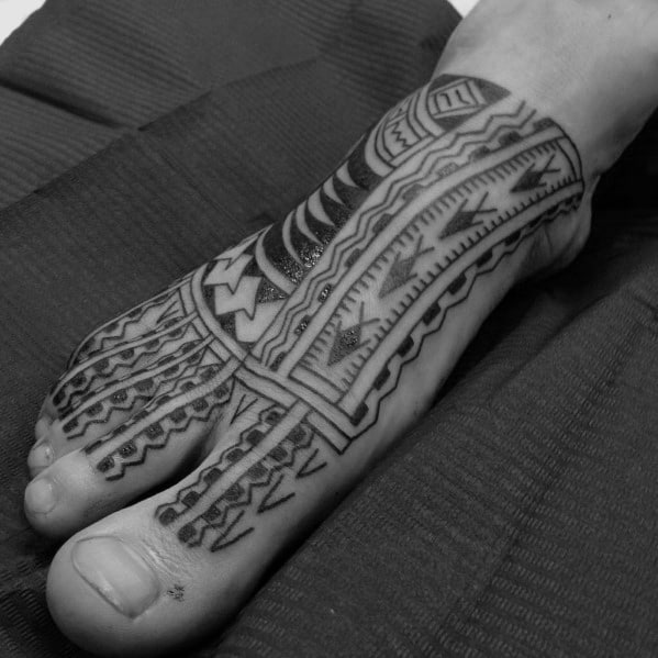 Awesome Samoan Mens Tribal Foot Tattoo Design Ideas