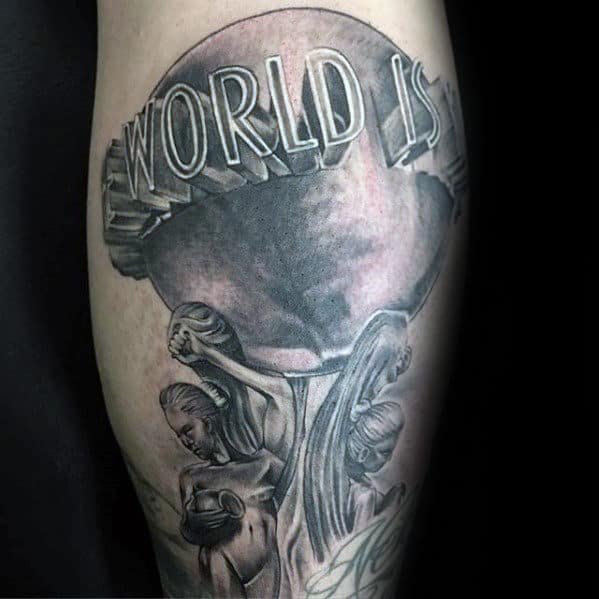 Awesome Scarface Mens The World Is Yours Shaded Leg Tattoos