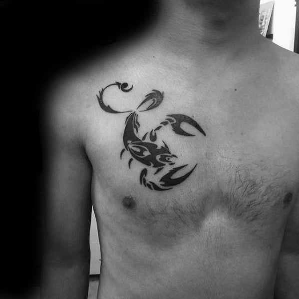 Awesome Scorpion Tribal Chest Tattoos For Gentlemen