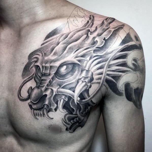 Awesome Shaded Dragon Shoulder Mens Tattoo