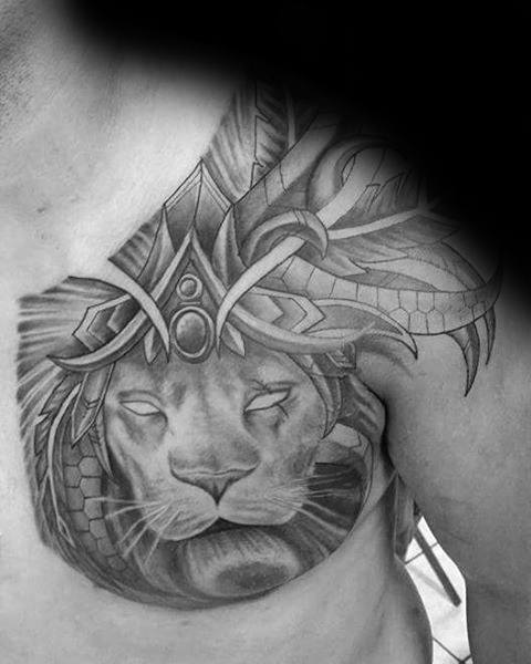 Awesome Shaded Male Tribal Shoulder Lion Tattoos