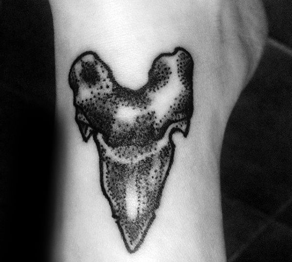 Awesome Shark Tooth Dotwork Mens Foot Tattoos