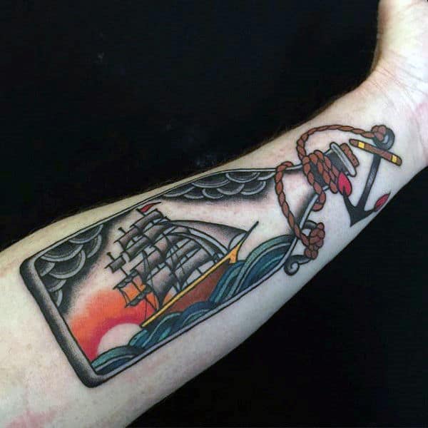 Awesome Ship In A Bottle Inner Forearm Gentlemens Tattoos