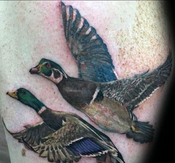 Awesome Shoulder 3d Realistic Wood Duck Tattoos For Men