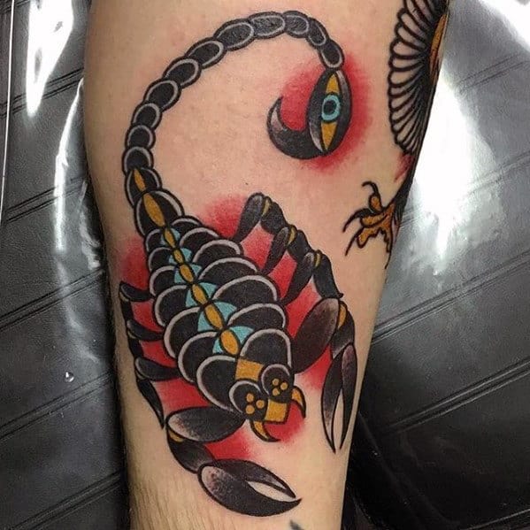 Awesome Side Of Leg Male Traditional Scorpion Tattoos