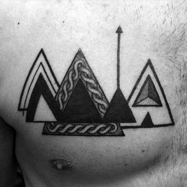 Awesome Simple Geometric Mens Triangles Tattoo Design On Upper Chest