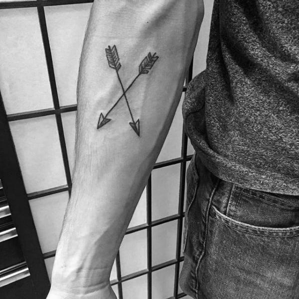 Awesome Simple Mens Inner Forearm Crossed Arrows Tattoos