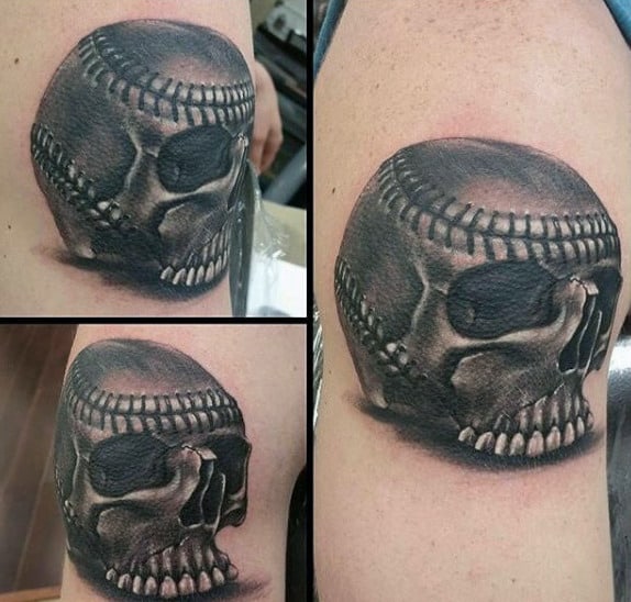 Awesome Skull Baseball Tattoos For Gentlemen