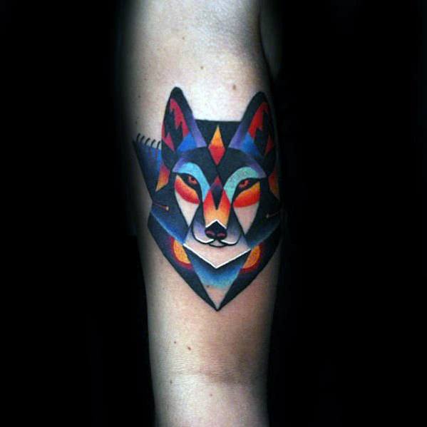Awesome Small Fox Colorful Leg Tattoos For Guys