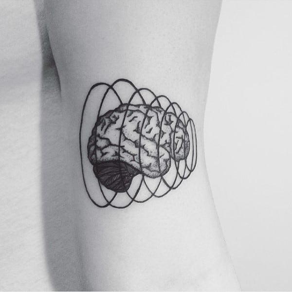Awesome Small Mens Black Ink Line Brain Tattoos