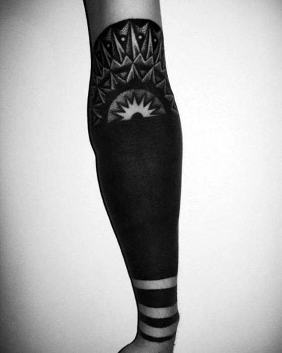 Awesome Solid Black Ink Blackout Forearm Sleeve Tattoos For Men