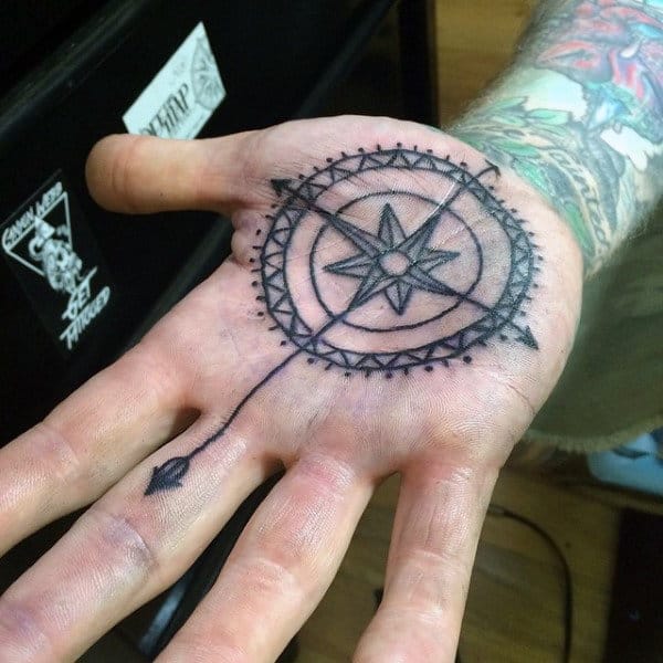 Awesome Star Shaped Design Tattoo Male Palm