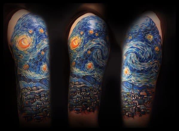 Awesome Starry Night Guys Half Sleeve Tattoos