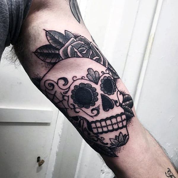 Awesome Sugar Skull Mens Tattoos Inner Forearm Old School