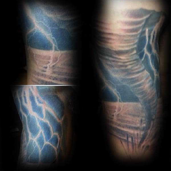 Awesome Tornado And Lightning Mens Arm Tattoos
