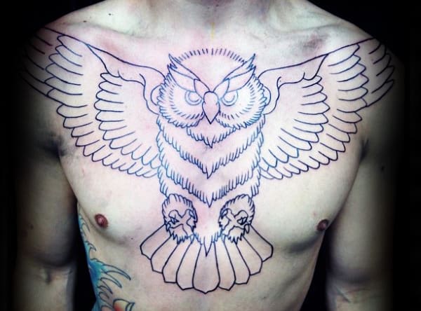 Awesome Traditional Male Chest Owl Tattoos
