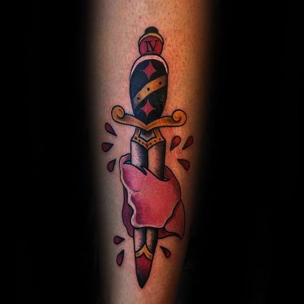 Awesome Traditional Old School Forearm Dagger Lung Tattoos For Men