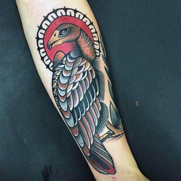 Awesome Traditional Vulture Bird Mens Forearm Tattoos