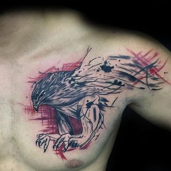 Awesome Trash Polka Hawk Mens Chest Tattoos