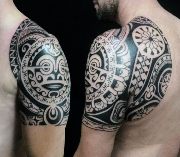 Awesome Tribal Male Shoulder Tattoo Idea Inspiration