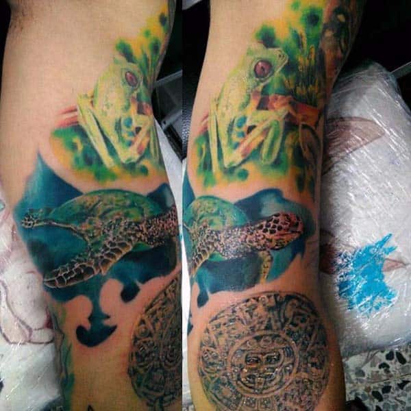 Awesome Turtle Watercolor Male Arm Tattoos