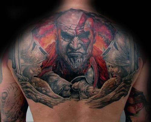 Awesome Upper Back Guys Kratos God Of War Tattoo Design Ideas