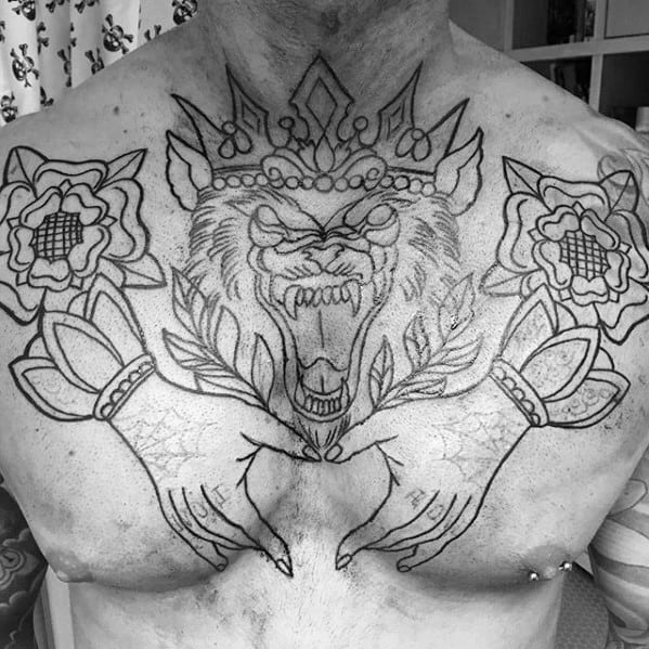 Awesome Upper Chest Outline Tattoos For Men