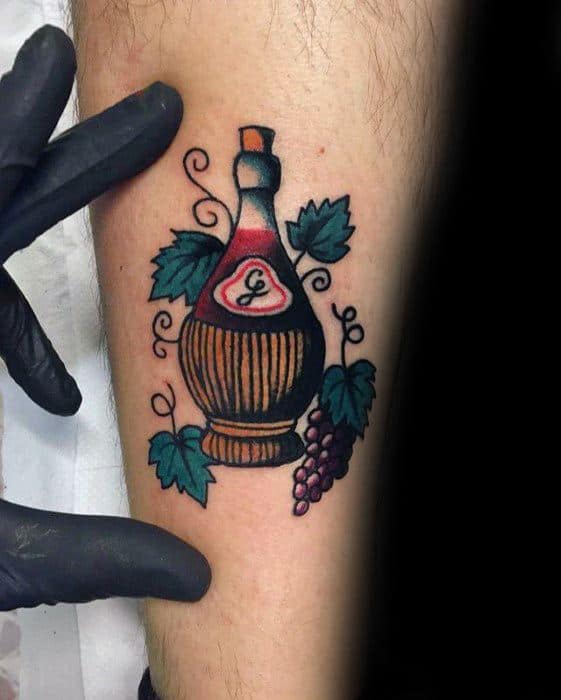 Awesome Vintage Wine Bottle Inner Forearm Tattoos For Men