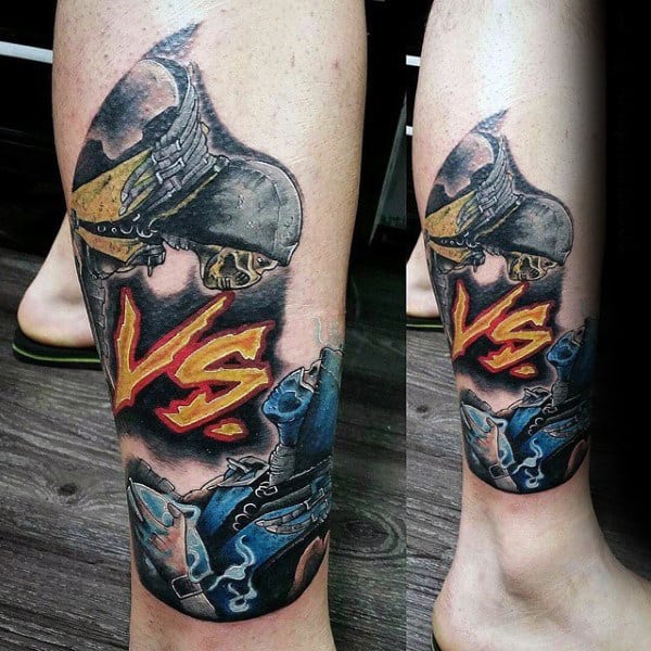 Awesome Vs Mens Mortal Kombat Lower Leg Tattoos