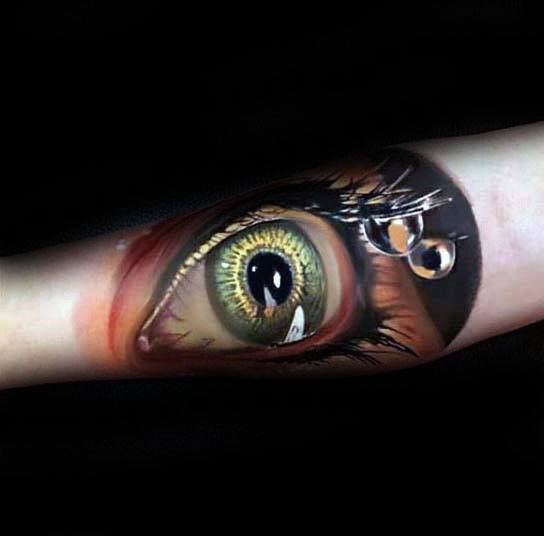 Awesome Water Tear Drop Forearm 3d Hyper Realistic Tattoos For Men