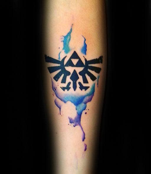 Awesome Watercolor Black Ink Triforce Male Inner Forear Tattoo Design Ideas