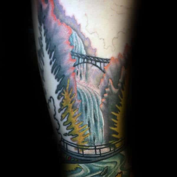 Awesome Watercolor Waterfall Male Arm Tattoos