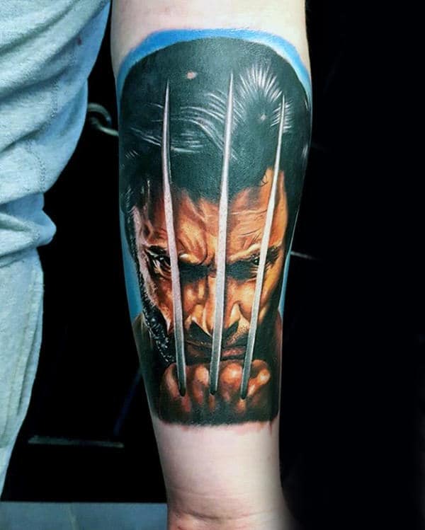 Awesome Wolverine Hames Howlett Portrait Male Inner Forearm Tattoo Designs