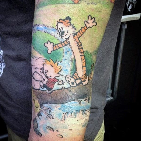 Awsome Mens Calvin And Hobbes Sleeve Mens Tattoos