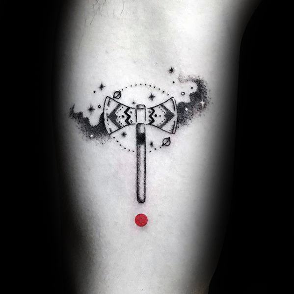 Axe With Outer Space Stars Small Creative Mens Inner Arm Bicep Tattoo