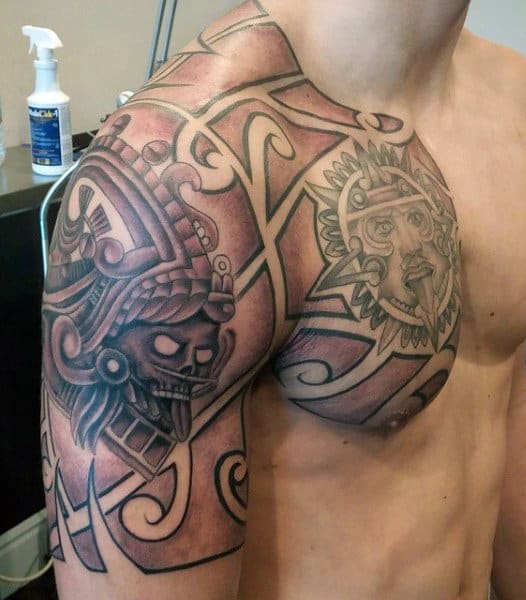 Aztec Art Tattoos For Guys On Upper Arm