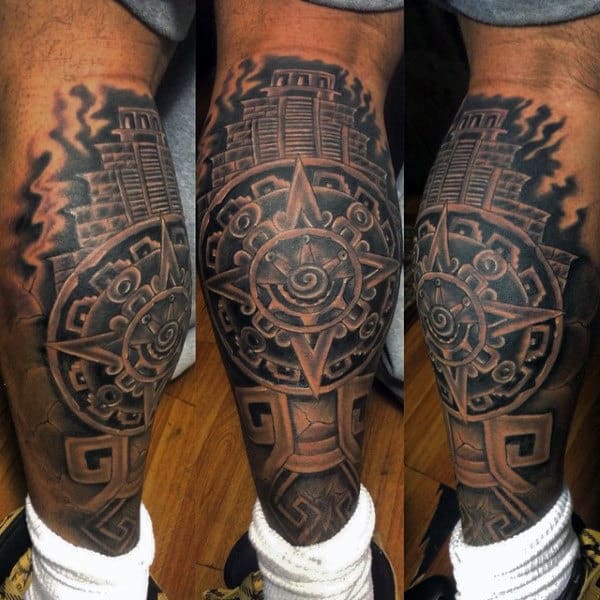 Aztec Leg Sleeve Tattoos For Males
