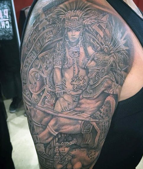 Aztec Men's Arm Sleeve Tattoo