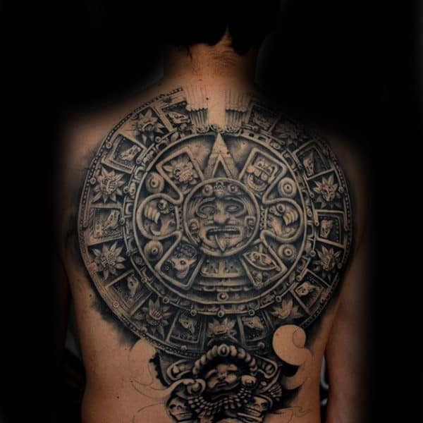 Aztec Stonework Mens Full Back Tattoos