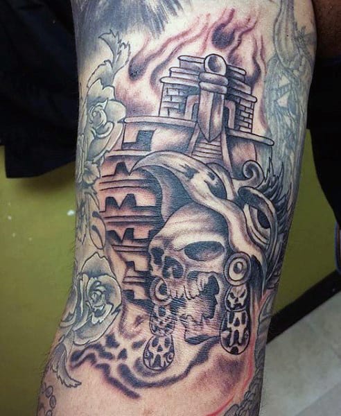 Aztec Tattoo Skull Pyramid For Men